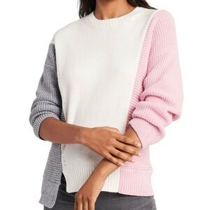 1. State Asymmetrical Colorblock Sweater Crew Neck Long Sleeve Sz S NWT